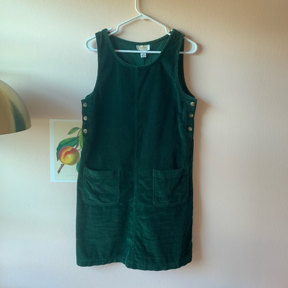 Vintage green corduroy overall jumper dress size M petite
